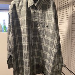 Haggar 2XLT Luxury Microfiber Long Sleeve Button Down Olive Green Plaid Like New