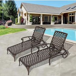 Outdoor Chaise Lounge Chairs Set of 2, Patio Cast Aluminum Lounge Chaise Chairs for Outside Pool, Adjustable Daybed, Patio Seating Pool Furniture Beac