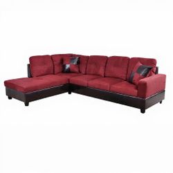 L Shape Sofa  (Hommoo Modern L Shaped Sectional Couch, 4 Seats Flannel and PVC Sectional Sofa Couch Set, Living Room Furniture Set, Red)
