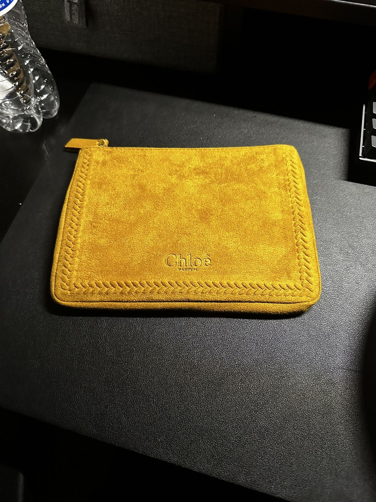 Yellow Chloé suede pouch with gold zipper