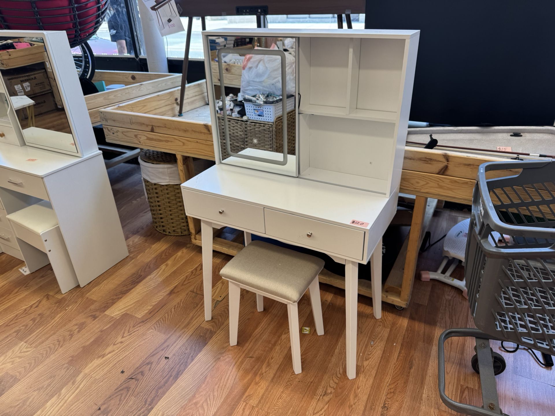 Makeup Vanity With Mirror, Drawers And Stool
