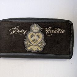 Juicy Couture Y2K Velvet Black Zip Around Juicy Princess Wallet Vintage 