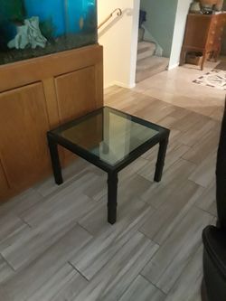 Solid Parsons Table,  Heavy Steal Black With Glass Top 