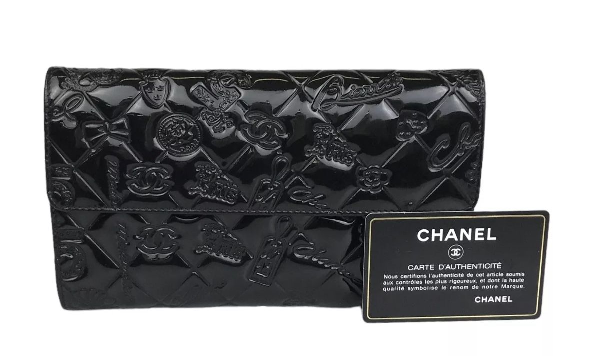 Chanel Icon Symbols Charms Patent Leather Wallet