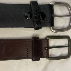 2 Real Leather Belts Black 42” & Brown 40” Dos cinturones de cuero auténtico negro de 42” marrón 40”