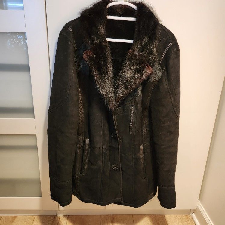 Men Leather/mink Jacket Coat