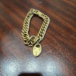 Vintage S&D Gold-Tone Curb Link Bracelet with Heart Padlock