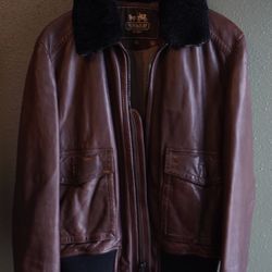 Coach Leather Bomber Jacket With Shearling Collar 