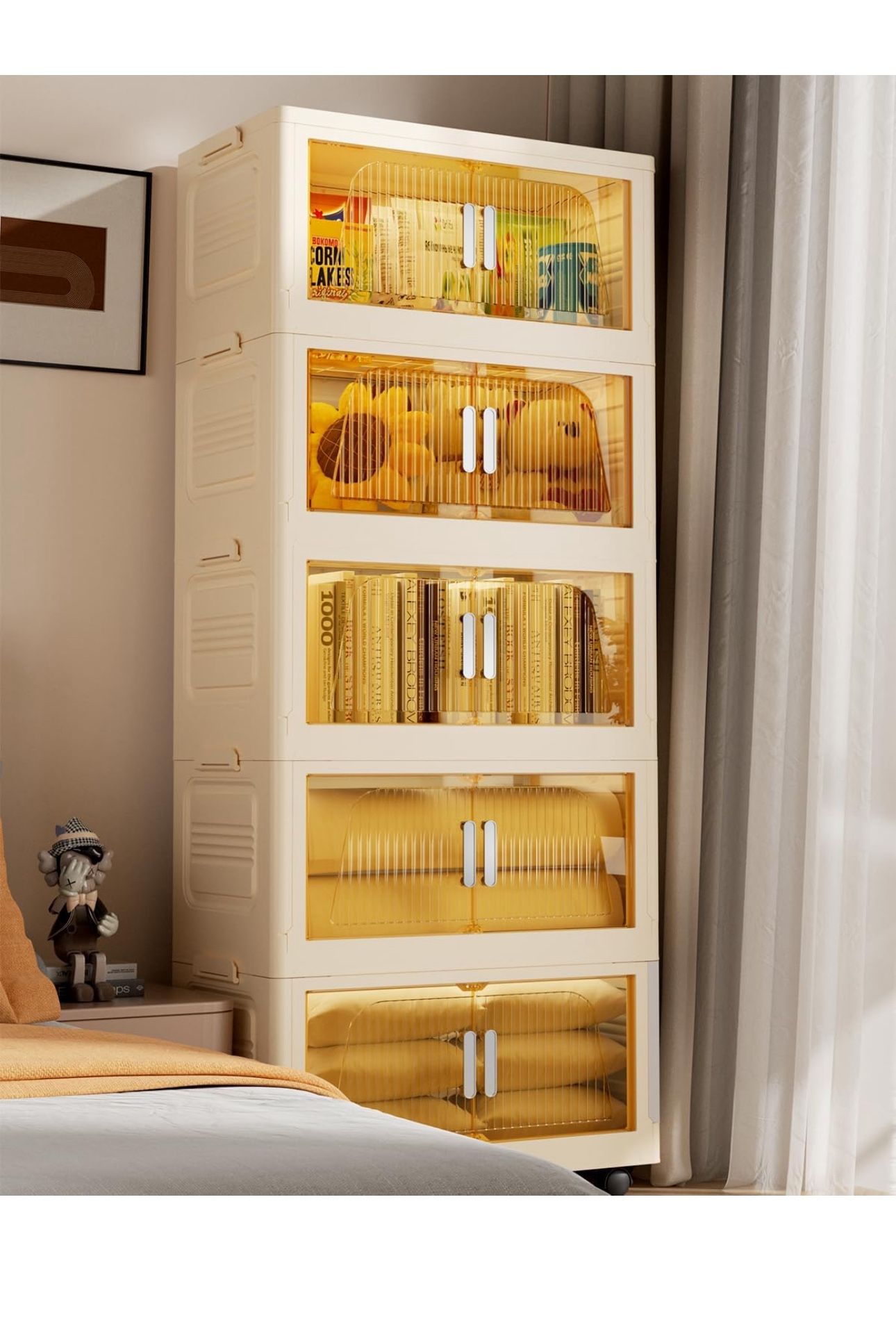 Stackable Storage Bins with Lids 5 Pack, 95Gal Storage Containers with Smooth-Rolling Wheels, Plastic Closet Organizers and Storage, Collapsible Stora