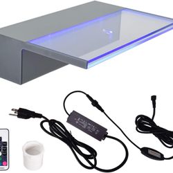 Lighted Waterfall Pool Fountain 12" with LED 7 Color Changing and Remote, Acrylic Waterfall Spillway for Sheer Descent Garden Outdoor