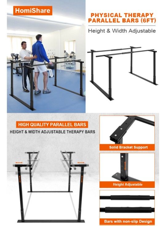 Adjustable Physical Therapy Parallel Bars, 666Lbs  Standing Assist Bar for Daily Mobility Support