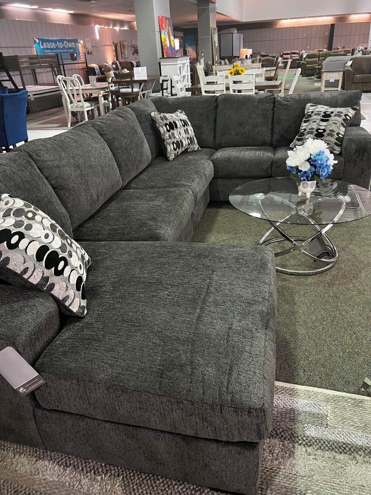 AP🎉Smoke Gray U Shaped Sectional Couch With Chaise// Financing & Delivery