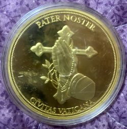 The Lord’s Prayer Pater Noster Vaticana 24k Gold Plated Medallion W/ COA CB8-16