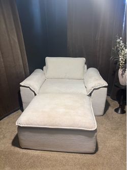 Oversized Chenille Lounge Chair & Ottoman – Like New – 56” Wide