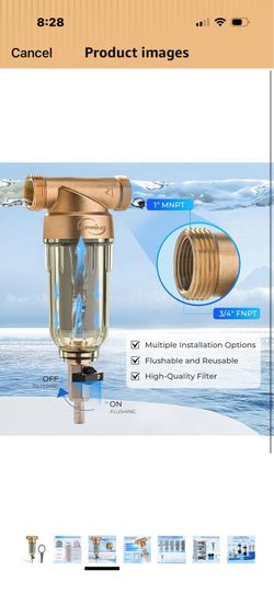 iSpring WSP-50 Spin Down Sediment Water Filter, Whole House Reusable Flushable Prefilter for Well Water, 50-Micron, 1" MNPT + 3/4" FNPT, Lead-Free Bra