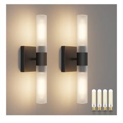 Black Wall Sconces Set of Two,15.7in Dimmable Hardwired LED Sconce Lighting Modern Indoor Vanity Sconce with Frosted Glass Shade for Bathroom Hallway(