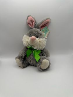 American Greetings Easter Bunny Plush Doll Gray Green Bow w/ Tags 2010