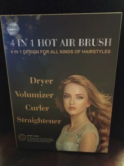 4-in-1 hot air brush styling tool with 1000 watts of power designed to dry, volumize, curl, and straighten hair
