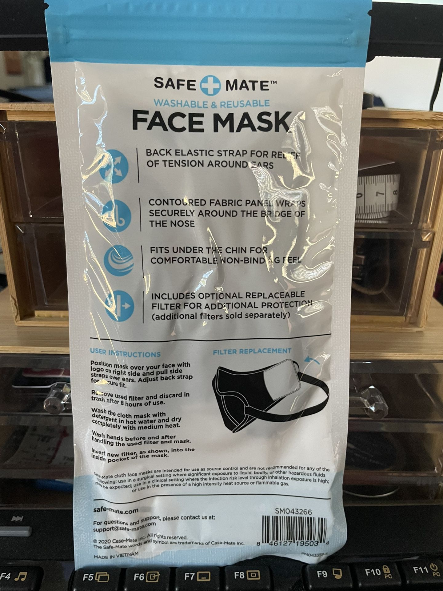 Safe+Mate Washable & Reusable Face Mask - Black - S/M (Not for Medical Use)