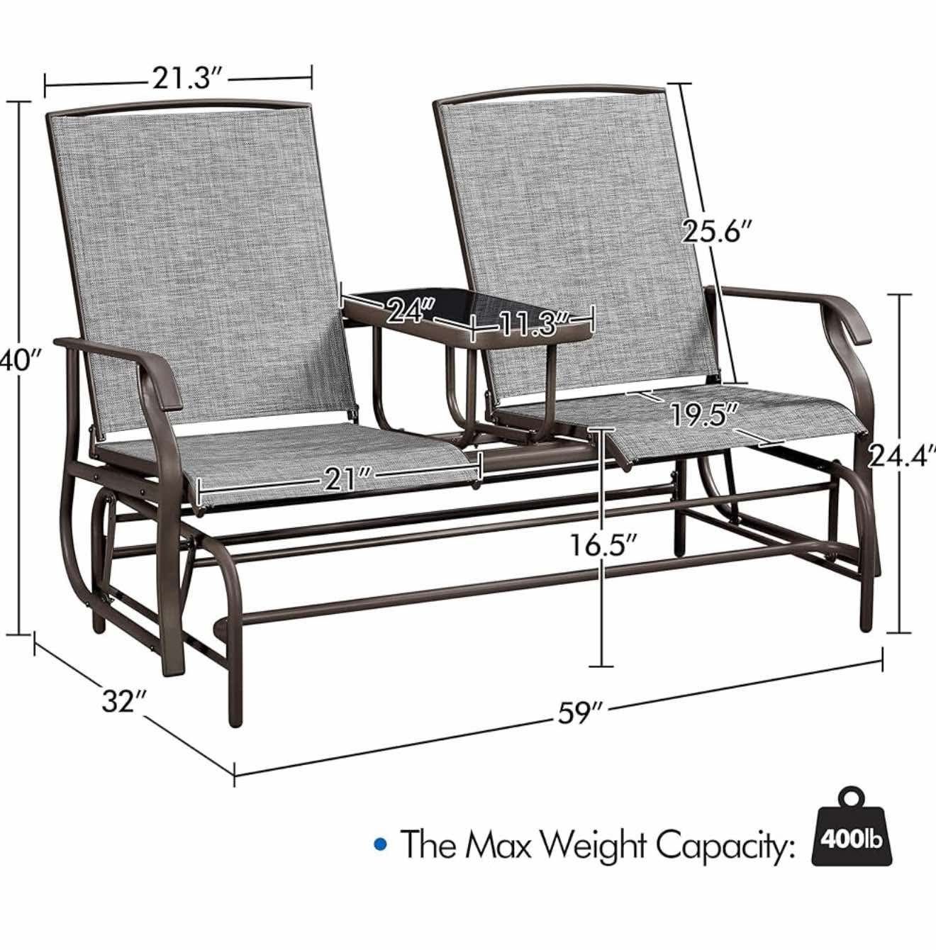 2-Seat Outdoor Glider with Center Table, Patio Rocking Chairs Loveseat K-14