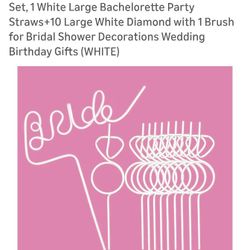 11PCS Bachelorette Party Decoration Straws Set, 1 White Large Bachelorette Party Straws+10 Large White Diamond
