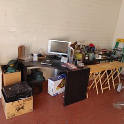 LAST CHANCE- All items make reasonable offers,

4 drawer file cabinet safe, water proof, fire proof, with swivel lock system, 
black desk, 
Sony CD pl