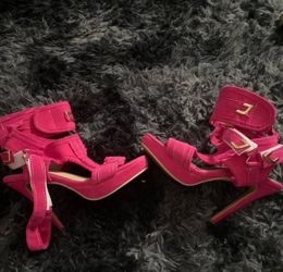 Pink heels with ankle wrap