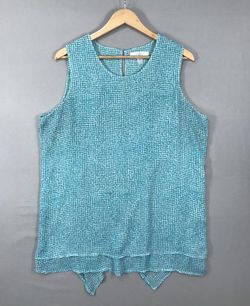 Fever Top Women's Sz XL Blue Turquoise Sleeveless Blouse Houndstooth Layered Hem