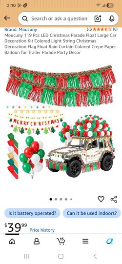 119 Pcs LED Christmas Parade Float Large Car Decoration Kit Colored Light String Christmas Decoration Flag Float Rain Curtain Colored Crepe Paper Ball