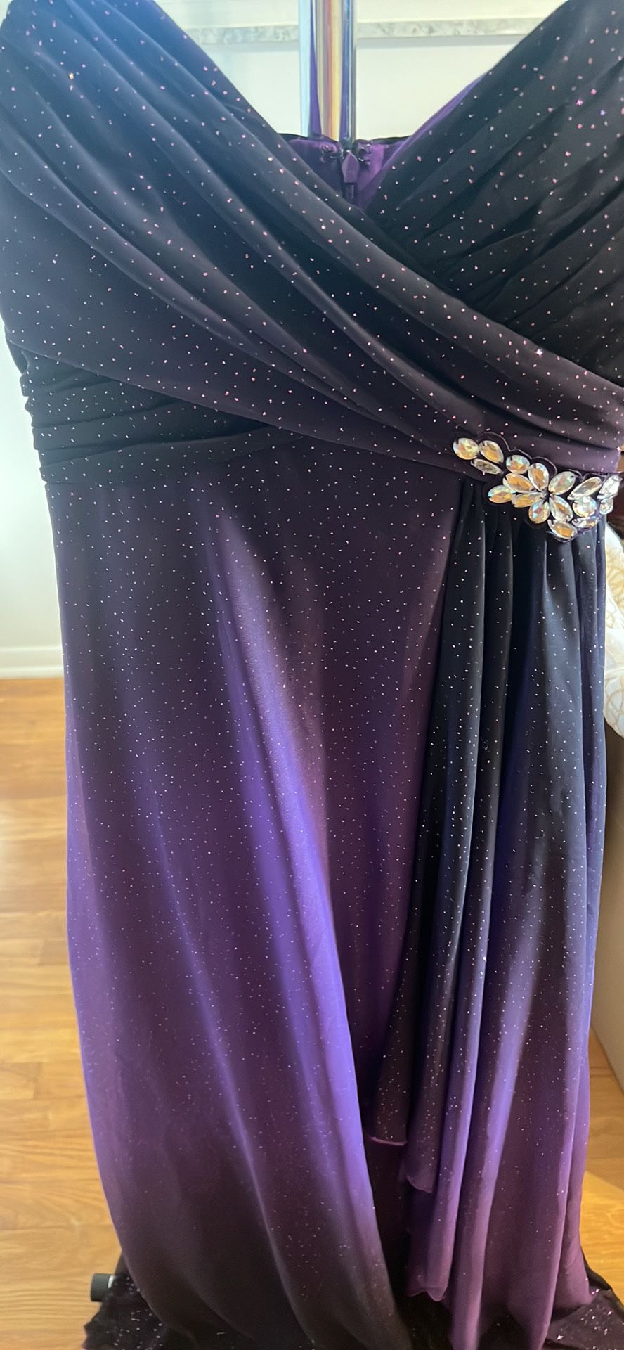 Purple Glitter Spaghetti Strap Prom Gown