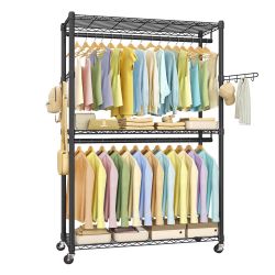 Clothing Rack, Heavy-Duty Garment Rack, Adjustable Storage Shelves Freestanding Portable Wardrobe Closet, Hanging Rails, Ink Black, DALTEN Collection 