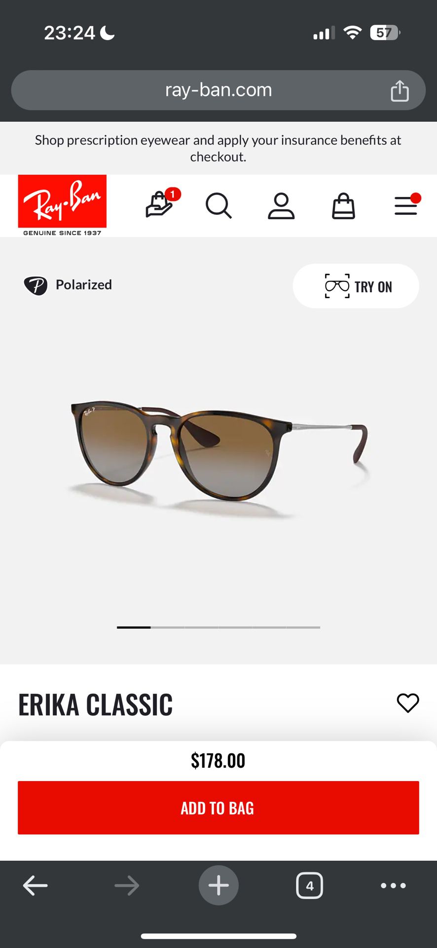 Ray Ban Erika Classic Polarized Sunglasses