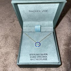 Rachel Zoe Blue Crystals Evil Eye Pendant Gold Mini New