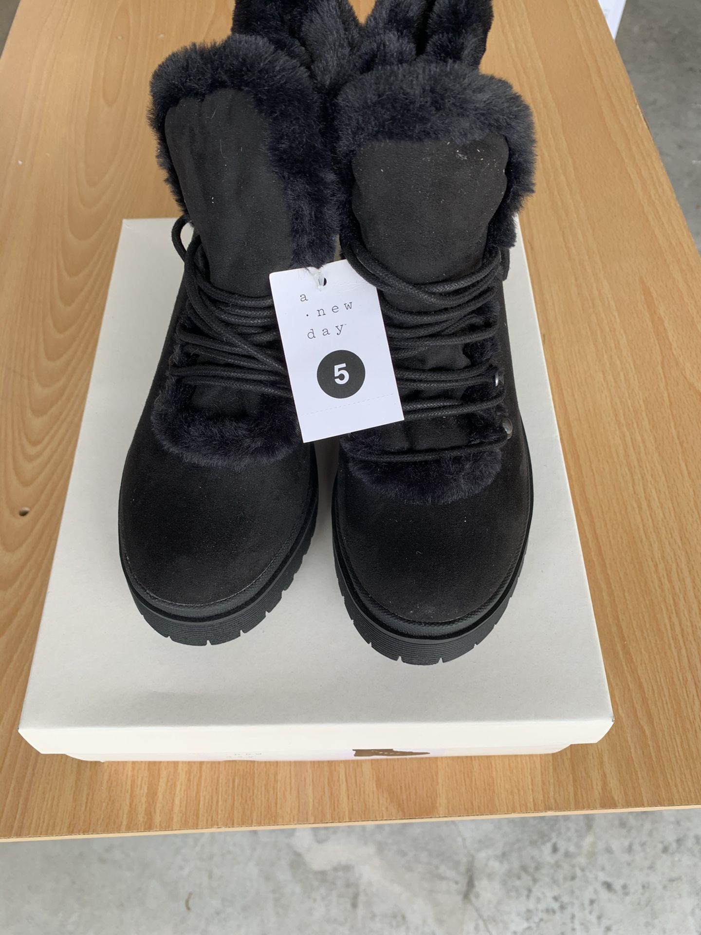 Black Faux Fur Hiking Boots