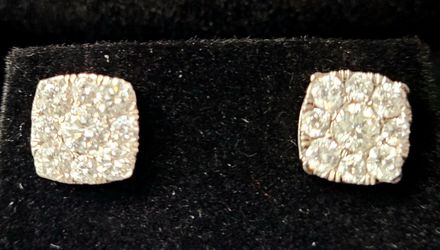 Diamond Square Halo Stud Earrings in 14K White Gold/ VVS 1.50 CT.