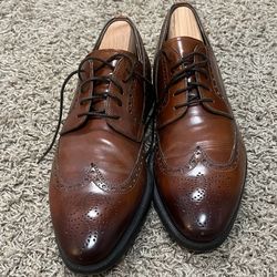 Magnanni Brown Leather Oxford Wingtip Brogue Almond Toe Men's Dress Shoes US 9