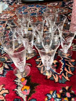 Vintage Fostoria "Rose" Pattern Footed Iced Tea Glass / Water Goblets