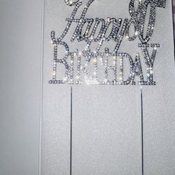 Crystals Creations Happy 80th  Birthday cake  topper silver