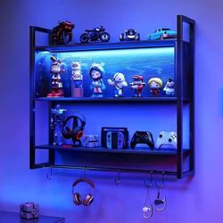 Wood Gaming Floating Shelves LED Wall-Mounted Display Book Shelf Rack for Wall, Features-Heavy Duty, Wall Mountable, Assembly Required