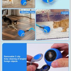 BABORUI Interactive Cat Toy Ball - Automatic Interactive Cat Toys for Indoor Cats with 3 Tails, 2 Speeds Rechargeable Cat Enrichment Toys for Small/Me