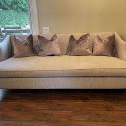 Custom Purple Down Couch with Velvet Pillows & Piping. All pillows included.