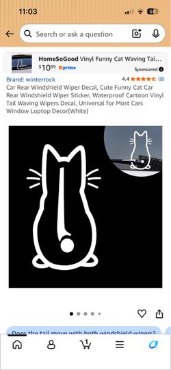Funny Cat Waving Tail Car Wiper Decal
