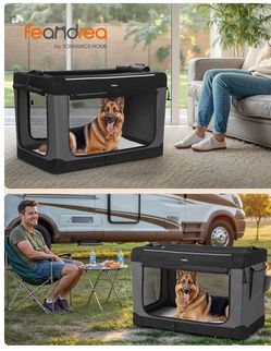 Dog Crate, Portable Travel Crate, 42-Inch Oxford Fabric Pet Carrier with 4 Mesh Doors, Handles, Storage Pocket, Water Bottle Holder, UPDC021B01