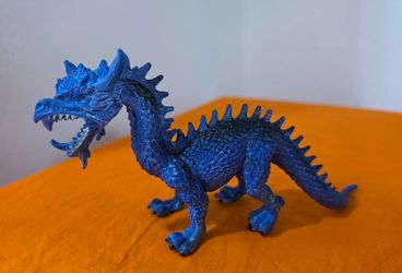 Vintage two-headed blue dragon plastic and rubber toy (1970s and 80s)