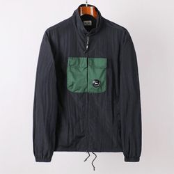 Cp Company Dark Grey Stand Collar Zipper Jacket With Green Pockets
