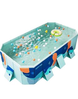 Foldable Pool Non-Inflatable Swimming Pool for Family Adults Hard Plastic Shell Collapsible Rectangle Swimming Pool for Outside Backyard Portable Pet 