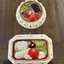 Set Of 2 Ceramic Vegetable Molds 1980’s Kitchen Wall Art Hand Painted