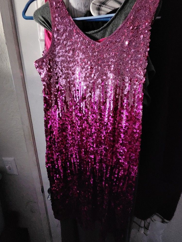 Sequin XXL Dress Pink To Hot Pink
