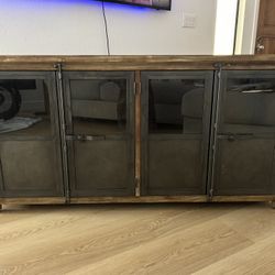 Stand Tv rustic wood, 100% wood with goal doors