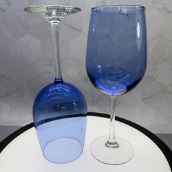 Set of (4). Beautiful light Cobalt Blue Made by Greenbrier International Crystal/Glass  Wine Goblets 9.2” Tall.  In very good condition, These goblets